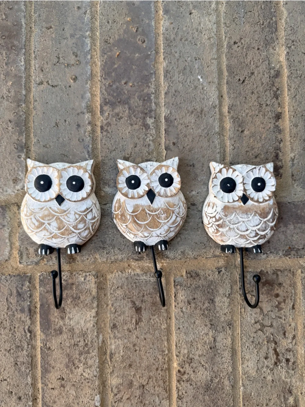 Cost Plus World Market White and Tan Owl Hook Trio